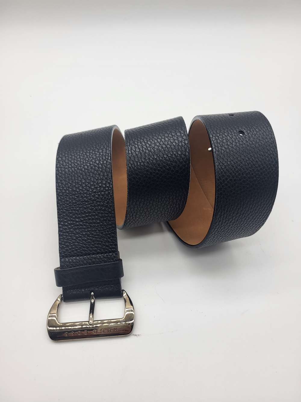 Hugo Boss Black Pebbled Leather Belt with Silver Buckle